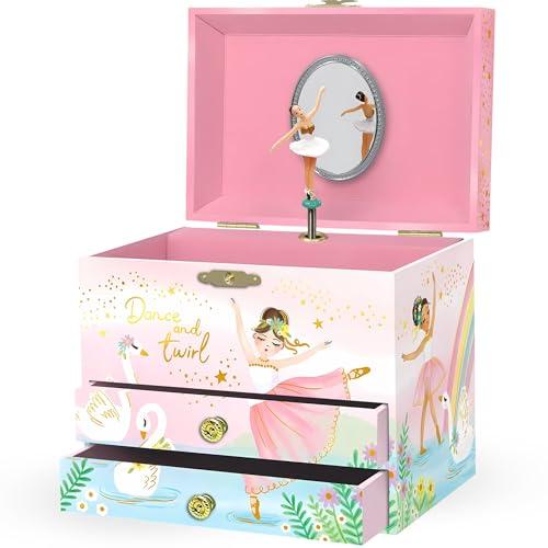Giggle & Honey Musical Ballerina Jewelry Box for Girls - Kids Music Box with Spinning Ballerina, Ballet Birthday Gifts for Little Girls, Jewelry Boxes, 6.8 x 5.3 x 6 in - Ages 3-10, Pink