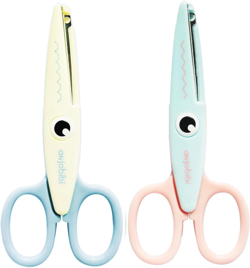 Decorative Pattern Edge Craft Scissors (2-Pack), Fancy Scissors, Suitable for Fun DIY Scrapbooking Crafting Projects for Kids Adults (Beige+blue)
