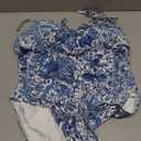 BERLOOK Women's Retro Floral Drawstring Ruched One-Piece Swimsuit Monokini (10-12, Blue)