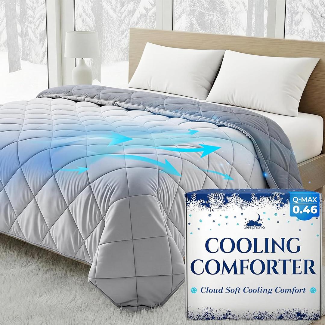 Cooling Comforter - BreezeWeave Cooling Blanket Twin Size for Hot Sleepers & Deep Rest - Cloud Soft, Breathable, Ultra Durable, Easy Care, Reversible - 68 x 90 in (Light Grey & Dark Grey)