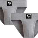 KNK Mens Gym Jockstrap Supporter with Back Cover | 100% Organic Cotton Jockstrap with Cup Pocket | Sports Fit (Large, Grey - Pack of 2)