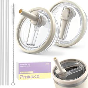 2 Pack Stanley Lid Replacement 40 oz, for Stanley H2.0 Quencher Cup Accessories, Dust-Proof Straw Cover for Stanley Cups, Spill-Proof Design, Stanley Cup Accessories (Beige & Beige)