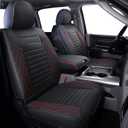 LUCKYMAN CLUB X02-BHX Ram 1500 2500 3500 Seat Covers FullSet, Fit Some 2011-2025 Regular Crew Quad Cab, with Waterproof Faux Leather (02-Full Set, Black&Red) (Size #2: Concave Front+Flat Rear)