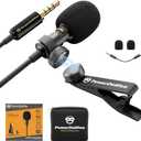 PowerDeWise Professional Grade Lavalier Clip On Microphone - Lav Mic for Camera Phone iPhone GoPro Video Recording ASMR - Small Noise Cancelling 3.5mm Tiny Shirt Microphone with Easy Clip On System