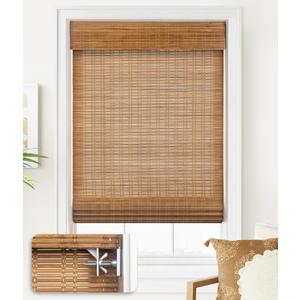 LazBlinds No Tools No Drill Cordless Bamboo Roman Shades, Light Filtering Window Treatment, Roll Up Bamboo Blinds for Window 26'' W x 64'' H, Ceylon Light Russet