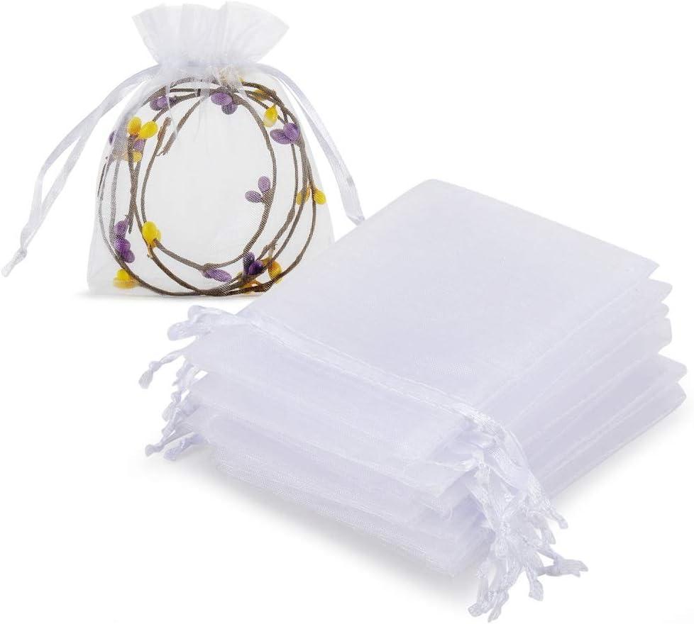 HRX Package 100pcs White Organza Jewelry Bags Drawstring 3 x 4 inch, Little Mesh Gift Pouches Mini Candy Bags for Small Presents Jewelry Earrings