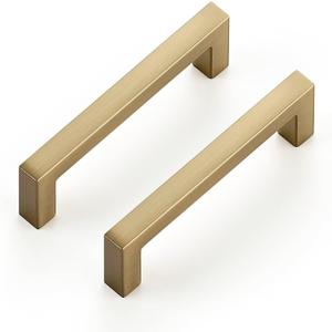 Ravinte Cabinet Handles Solid Slim Champagne Bronze 10 Pack 3 Inch Hole Center Square Bar Drawer Handles Kitchen Cabinet Pulls Drawer Kitchen Cabinet Hardware