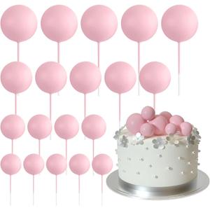 ASTARON 20 Pcs Ball Cake Topper Decorations Mini Balloons Cake Topper Sticks Light Pink Balls Cake Picks Cake Topper Balls Cake Decorations for Wedding Birthday Cake Decorations