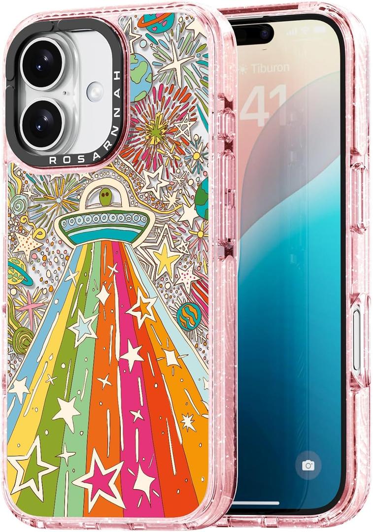 for iPhone 16 Case Cute - Durable Shockproof 6.6 ft Drop Impact Phone Case - Funny ET Alien Design (6.1") Glitter Pink