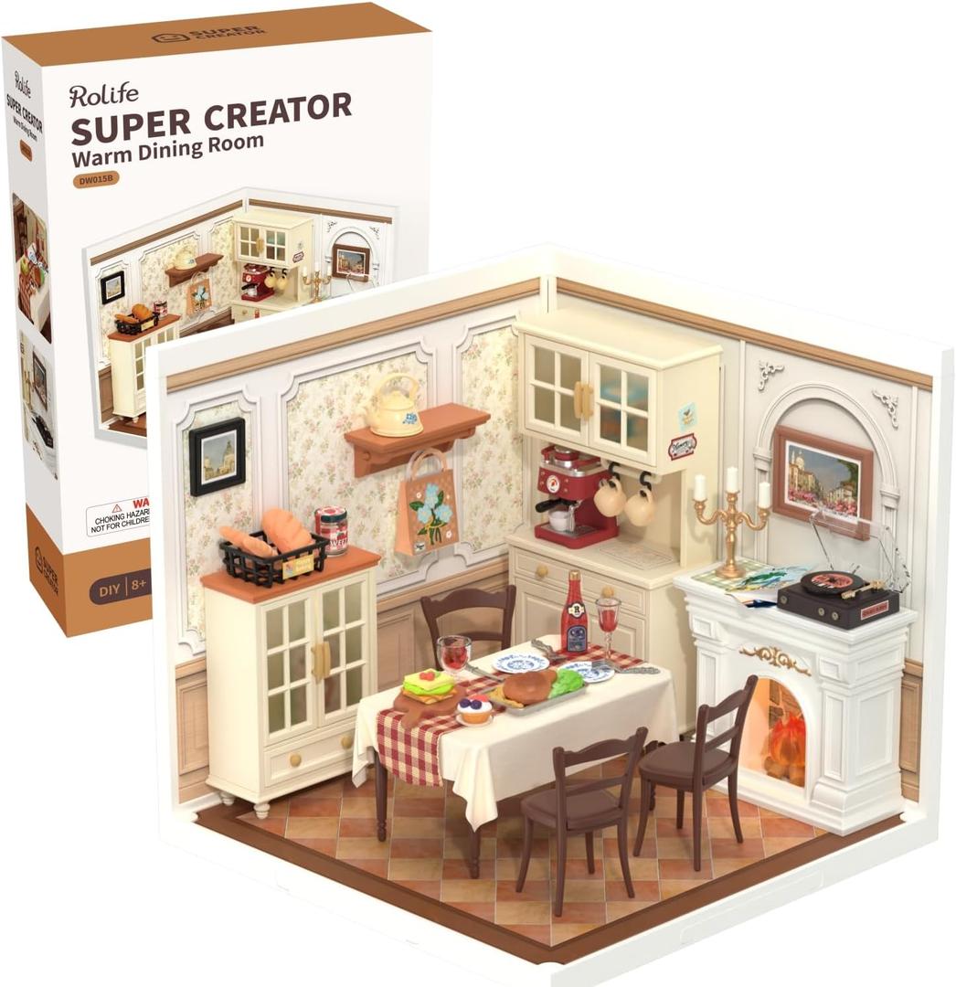 Rolife Super Creator-DIY Plastic Miniature House for Adults, Mini Blocks Model Kit Building Set for Teens 8-12, DIY Crafts/Hobbies/Building Blocks Toys for Teens&Adults (Warm Dining Room)