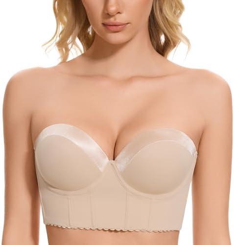 SEA BBOT Women Anti-Slip Strapless Bra Longline Padded Push Up Bra Size 32A Dark Beige