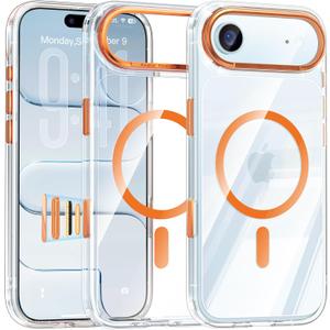 Maledan for iPhone 17 Air Case Clear Orange - Aluminum Camera Frame Magnetic 17 Air Case Fit for Mag Safe, Camera Control, Slim Transparent Shockproof Bumper Phone Cover for Apple iPhone 17 Air