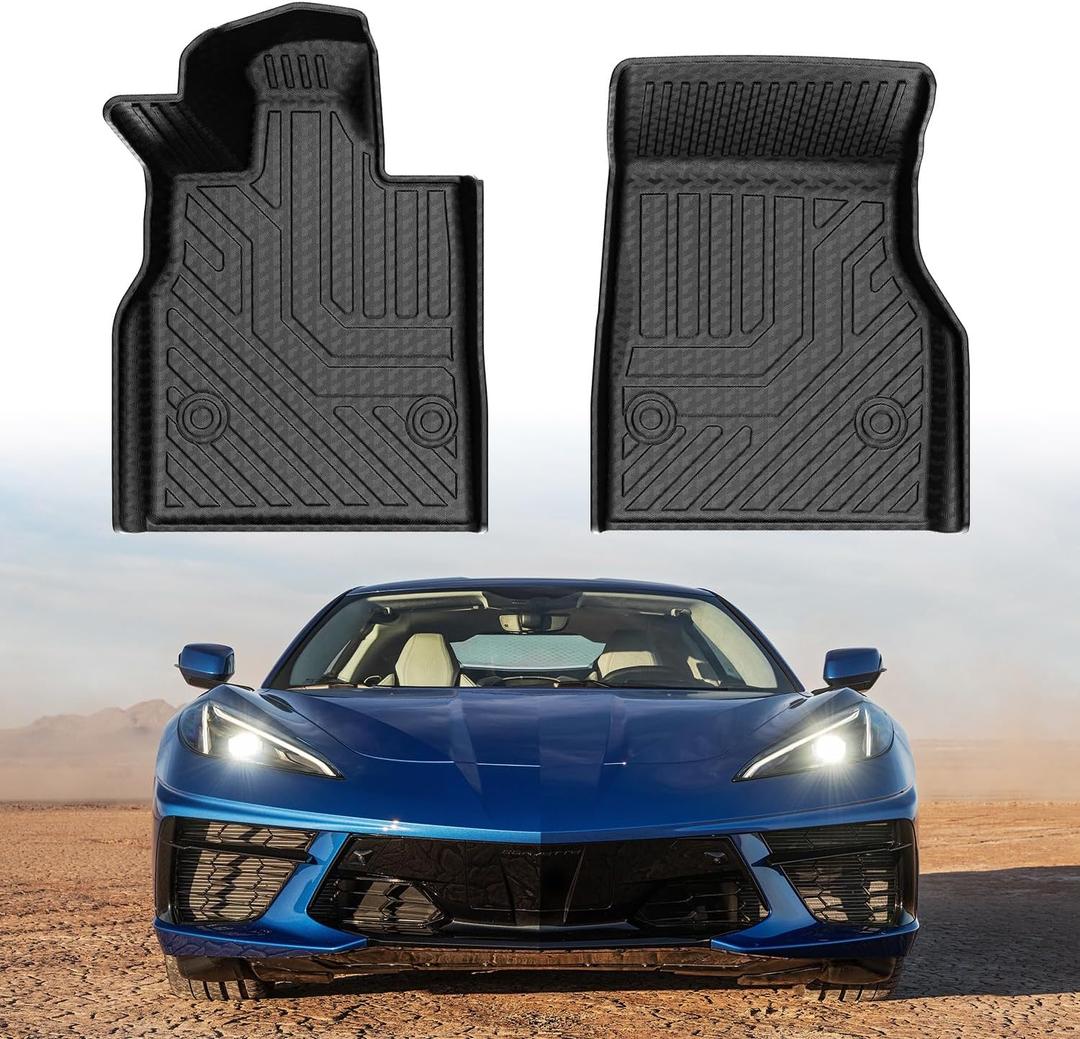 Mixsuper 1st Row Floor Mats for 2020-2025 Chevrolet Corvette C8 All Weather Custom Fit Floor Liners First Row Mat Set Black