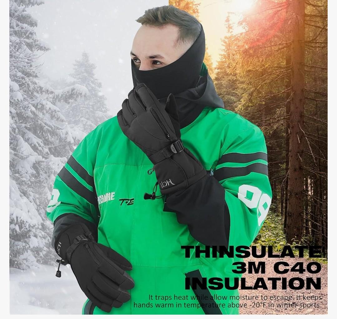 MCTi Waterproof Mens Ski Gloves Winter Warm 3M Thinsulate Snowboard Snowmobile Cold Weather Gloves, Size L