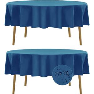 Fokitut 2 Pack Waterproof Round Tablecloth, 90 Inch, Stain Resistant and Wrinkle Polyester Table Cloth, Fabric Table Cover for Kitchen Dining, Wedding, Party, Holiday Dinner-Mediterranean Blue