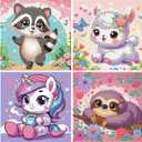 xackcme 4 PCS Diamond Art Painting Kits for Kids, Animal Diamond Art for Kids Ages 4-8-12, Sloth Alpaca Raccoon Gem Painting Kit Crafts Beginners for Gift Home Wall Decor (6x6 inch)