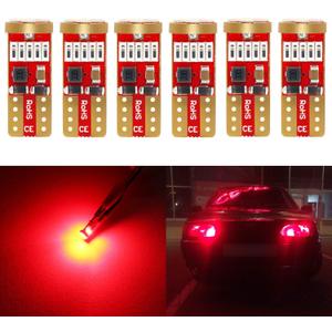 PHINLION 194 Red LED bulbs Super Bright 168 175 2825 T10 Wedge LED Replacement Bulbs for Interior Dome Map Reading Courtesy Trunk Parking Tail License Plate Lights, Pack of 6