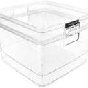 Isaac Jacobs 2-Pack Square Clear Storage Bins (10 L x 10 W x 6.1 H) w/Cutout Handles, Plastic Organizer for Home, Office, Kitchen, Fridge/Freezer, Bathroom, BPA Free, Food Safe (2-Pack, Square)