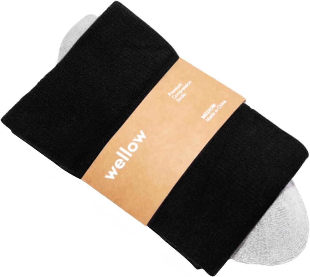 Wellow Wide Calf Compression Socks, Knee High Support, Fit for Men & Women, 18-25 mmHg, Made with Viscose from Bamboo (Large, Black)