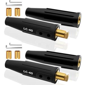 LC-40 Welding Lead Connector, Welding Cable Quick Connectors, Male & Female Welding Connectors for Welding Machine Accessories, 1/0 and 2/0 Welding Lead Size Capacity, 350 Amp Max Rating (Black, 2 Pair)