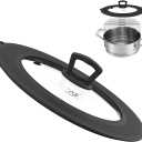 Vented Tempered Glass Universal Lid for Pot Pan Skillet with Heat Resistant Silicone Rim Microwave Splatter Lid Cover Microwave Safe Fit 8 8.5 9 Cookware, Dishwasher Safe Black (8"-9")