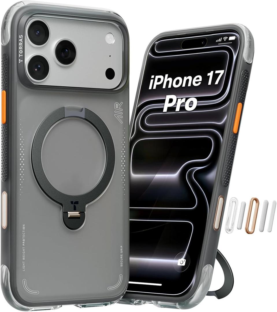 TORRAS Ostand Q3 Air for iPhone 17 Pro Case 6.3'' with Stronger Magnetic Stand, Fit for Magsafe, Airbags Miltary Protection, Camera Control for iPhone 17 Pro Case, Shockproof & Stylish, Shadow Black