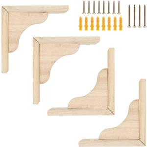 Antrader Solid Wall Mount Wood Shelf Bracket,6 Inch Wooden Shelf Brackets, DIY Wood Bracket Include Mounting Screws, Pack of 4