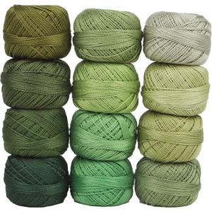 Size 8 Double Mercerized Egyptian Long Staple Cotton Pearl Thread 12 Gradient Colors per Box 5 Grams Ball Rainbow Color Embroidery Thread for Crochet Cross Stitch Hand Embroidery (12L)