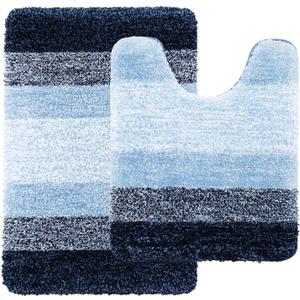 Microfiber Bathroom Rugs 2 Pieces, Bath Rug Size 24x16 and Toilet Rugs 20x24 in Blue, 2 Item Bundle