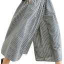 chouyatou Women's Cotton Linen Pants Elastic Waist Plaid Gingham Wide Leg Capri Palazzo Pants XXL Black Gingham