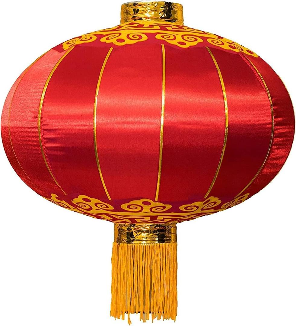 Large Chinese Lantern, Red Traditional Hanging Lamp Shade China New Year Spring Festival Decoration Cloth Lighting (24")