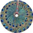 Christmas Tree Skirt 48 Inch Peacock Feather Holiday Decorations for Festive Party Indoor Outdoor Xmas Ornaments