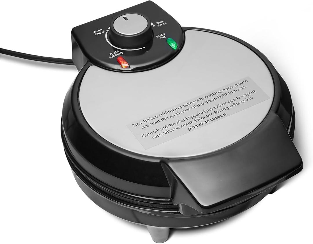 Belgian Waffle Maker with Round 8-inch Ceramic Non-Stick Plate, Browning Control, Black