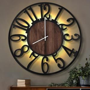 LEIKE Extra Large Wall Clocks for Home Decor | 32" Battery Operated,Statement Wall Art Led Light Black Wooden Clock For Bedroom,Gym,Farmhouse,Office,Garage,Home Decor