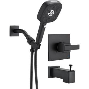 Handheld Shower Faucet Compatible with Delta 13/14 Series Tub Trim Kit, 4 Setting Shower Head, Shower Faucet System, Matte Black (Valve& Catridge Not Inclued)