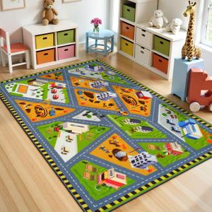 STARUIA Kids Carpet Playmat Rug, 3x5 Ultra Non-Slip Car Rug Play Mat Learn and Have Fun Educational City Road Car Carpet for Kids, Washable Car Kid Rugs for Boys Room Playroom Nursery