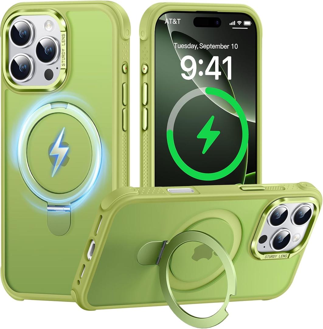 Case for iPhone 16 pro max, with Invisible Magnetic Stand, Mil-Grade Drop Protection, Non-Slip, Anti Fingerprint Anti Scratch, Shockproof Matte Phone Case (Green)