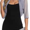 MINTLIMIT Women's Elegant Sheer Mesh Shrug Bolero Batwing 3/4 Sleeve Open Front Cropped Cardigan Shrugs for Evening Dress (Large, Grey)
