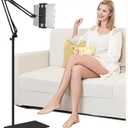 Tablet Floor Stand with Heavy Duty Base, Overhead Bed phone Stand Angle Height Adjustable Arm Stretchable Stand Holder, Compatible with iPad Mini Air Pro, Galaxy Tab, Kindle, E-Readers,Cell Phones