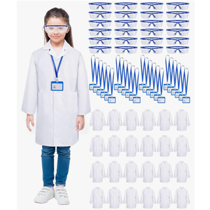 Xtinmee 24 Sets 72 Pcs Kids Lab Coat Set Doctor Costume with Goggles ID Card Holder Science Experiment Doctor Dress Up Kit Size S