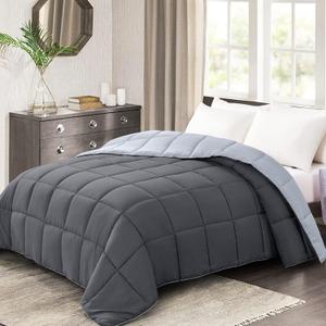 Homelike Moment Comforter King Size - Grey Duvet Insert Down Alternative Bed King Comforter, Lightweight Bedding Comforters Quilted Soft All Season Reversible Dark Gray/Light Grey