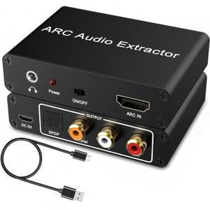 HDMI ARC Audio Extractor Converter, 192KHz ARC Audio Extractor Output Optical SPDIF/Coaxial/RCA and 3.5mm Jack Stereo Adapter for HDTV Link to Soundbar, Home Amplifier, Speaker ect (5in)