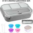 Bento Box Adult Lunch Box, Lunch Containers for Kids Girls Boys with 4 Compartments, Lunchable Food Container with Utensils, Sauce Jar, Muffin Liners, 40 Oz/5 Cup, Microwave & Dishwasher Safe, Gray