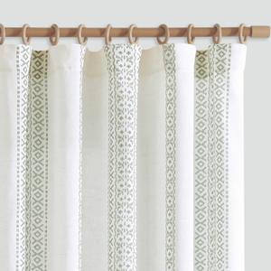 jinchan Boho Linen Curtains 63 Inch Length Country Farmhouse Printed Curtains for Living Room or Bedroom Green on White Rod Pocket Back Tab Geometric Light Filtering Drapes Set 2 Panels