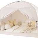 Twin Bed Tent for Kids, Indoor Play Tent with Star Lights, Cozy Privacy Space Birthday Gift for Boys & Girls (Cream)