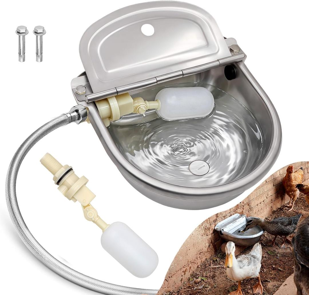 Automatic Water Dispenser for Dog Water Bowl Dispenser Large Size Stainless-Steel Waterer Feeder Self Filling Water Trough for Poultry and Livestock (Stainless Steel, Large)