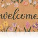 Spring Door Mat with Wildflowers Border, Outdoor Indoor Welcome Mat for Front Door, Spring Decor Floral Style for Porch, Patio or Entryway, 17" x 29.5" (Welcome)