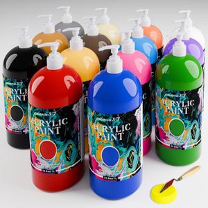 Acrylic Paint Sets for Adults 33.8oz/1000ml, 14 Color Large Bulk Paints kits, 1/4 Gallon Rich Pigment Art Painting Supplies for Artists/Beginners, Acrylic Paint Sets for Canvas with Pump, Color Wheel, 33.8 Fl Oz