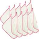 Tatuo 10 Count Popup Closed Exfoliating Wash Cloths for Body and Face Facial Bath Scrub Soft Weave Loofah Towel Exfoliate Bath Towel Remove Dead Skin Wash Cloth for Women Man (Pink Edge)