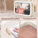 Soimeat Clear Makeup Bag, Portable Travel Cosmetic Bags, Multipurpose Leather Toiletry Bag with Zipper, Waterproof Transparent Cosmetic Organizer for Women, Medium, Beige